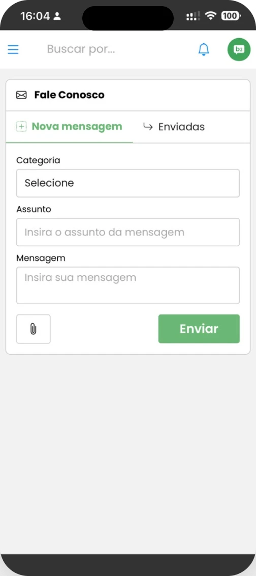 Canal de fale conosco direto no app