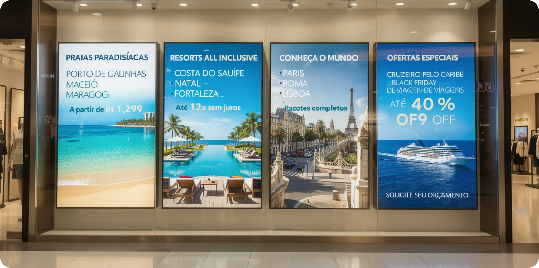 Vitrine de vidro com monitor embutido